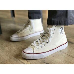 PF Flyer‎ Off White Canvas High Top Lifting Gym Shoe Sz 7.5W | 6M